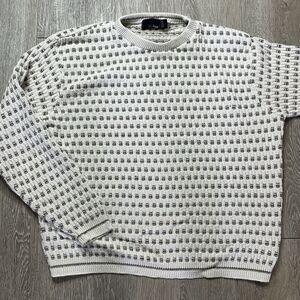 Bill Blass Long Sleeve Sweater Crew Neck 100% Cotton Cream Mens Size Large VTG